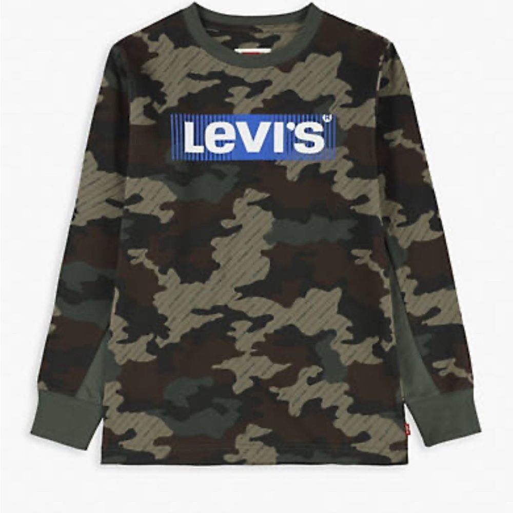 Levi’s Camo Box Tab Longsleeve Tee Shirt Green unisex youth boys cotton XL 13-15